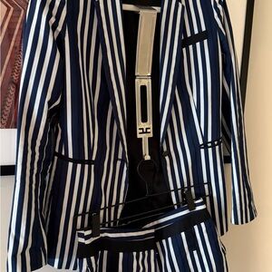 Striped Blue and White Woman’s Blazer and Shorts